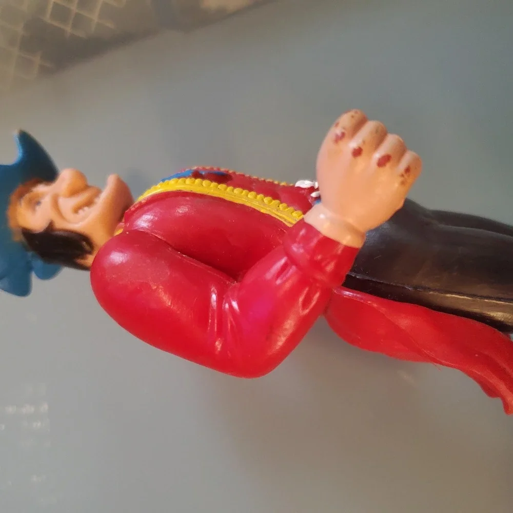 Vintage Captain Hook Action Figure Peter Pan Pirate Toy Red Coat Blue Hat 6 Inch